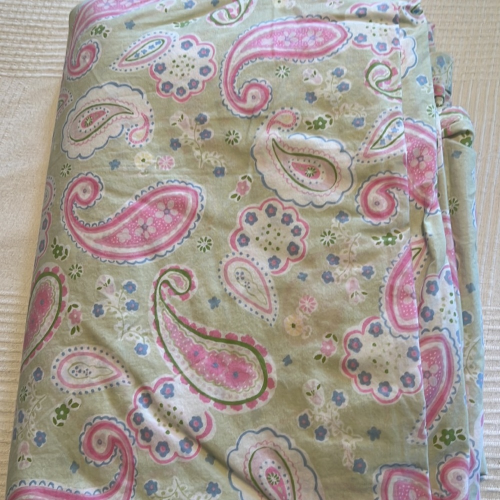 Pottery Barn Kids organic cotton/cotton pink and green duvet Sz queen/full